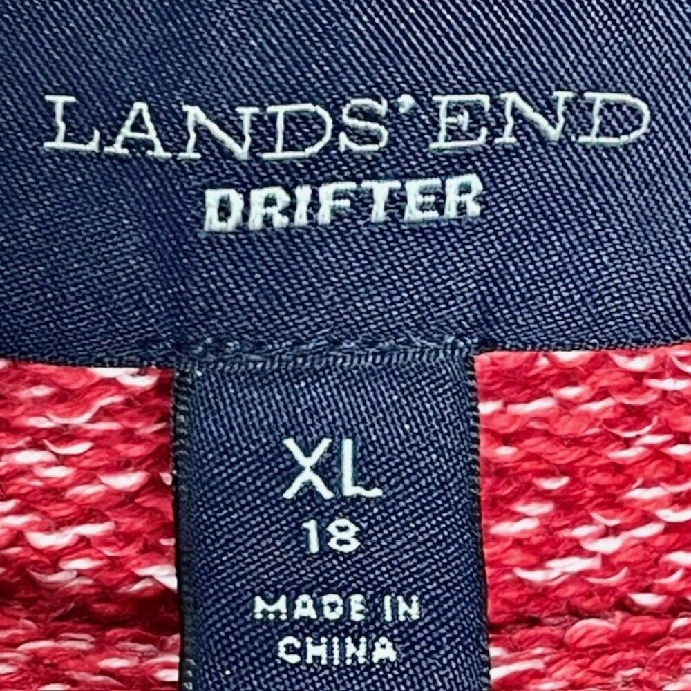 Lands' End Cotton Crewneck Weave-Front Drifter Sweater - Red/White - XL - Picture 12 of 12